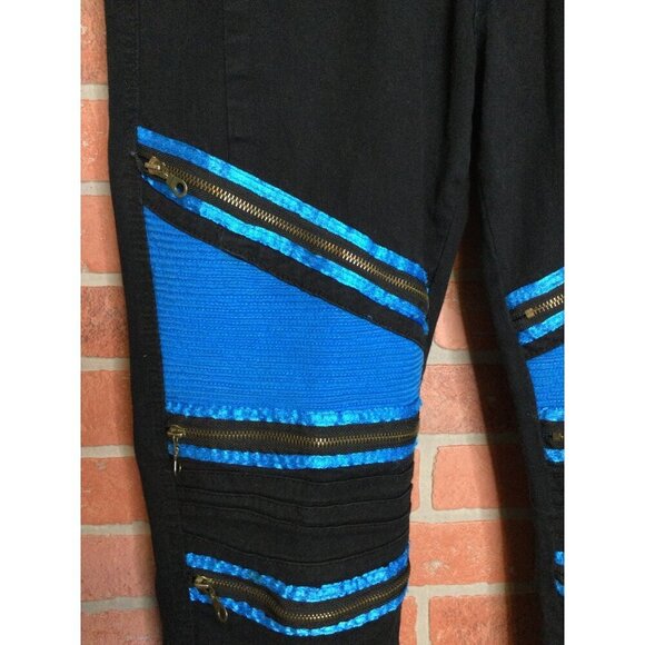 Robins Jeans Mens Black & Blue Moto Zippered Pants Size 36 Embellished - Picture 8 of 11